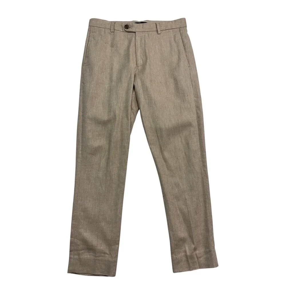 Banana Republic 30x29 Tan Herringbone Linen Cotton Pants Trousers Tailored Fit